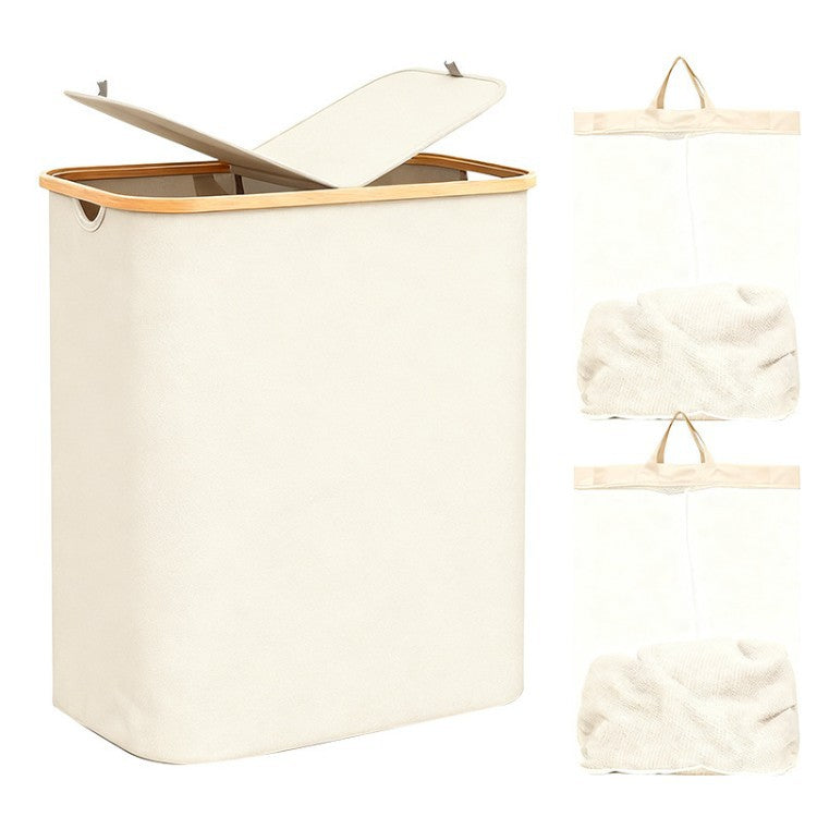 Laundry Separation System with Bamboo Lid and Multiple Compartments | Kelmera