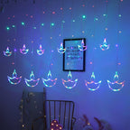 LED Acrylic Hanging Christmas Curtain Light Set with Reindeer Tree Bell and Star Ornaments | Kelmera