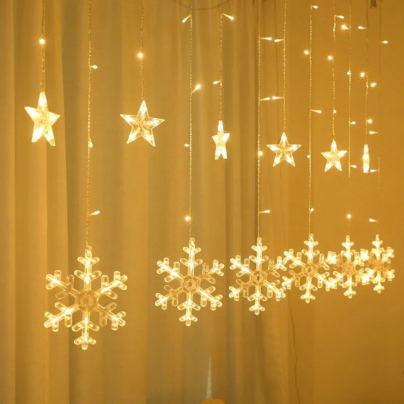LED Acrylic Hanging Christmas Curtain Light Set with Reindeer Tree Bell and Star Ornaments | Kelmera