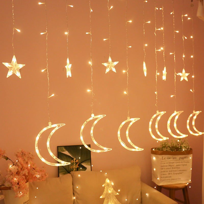 LED Acrylic Hanging Christmas Curtain Light Set with Reindeer Tree Bell and Star Ornaments | Kelmera