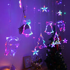 LED Acrylic Hanging Christmas Curtain Light Set with Reindeer Tree Bell and Star Ornaments | Kelmera