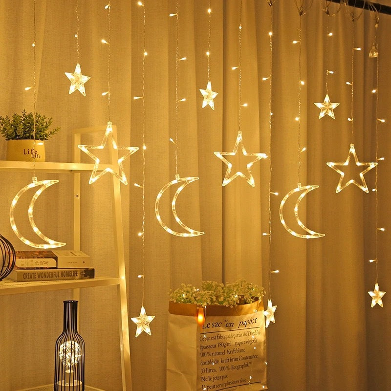 LED Acrylic Hanging Christmas Curtain Light Set with Reindeer Tree Bell and Star Ornaments | Kelmera