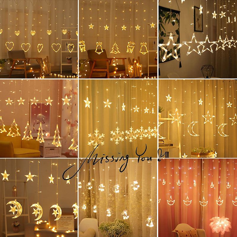 LED Acrylic Hanging Christmas Curtain Light Set with Reindeer Tree Bell and Star Ornaments | Kelmera