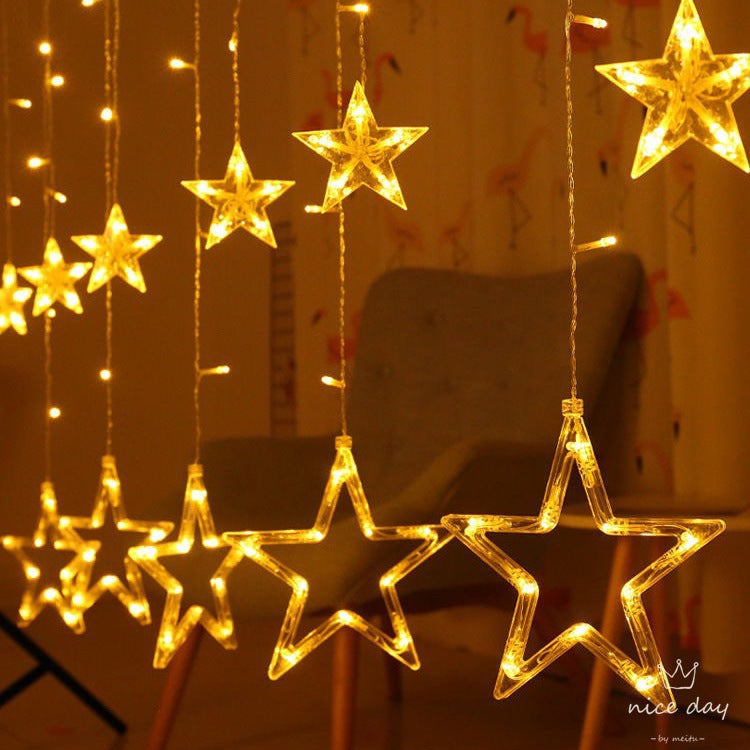 LED Acrylic Hanging Christmas Curtain Light Set with Reindeer Tree Bell and Star Ornaments | Kelmera