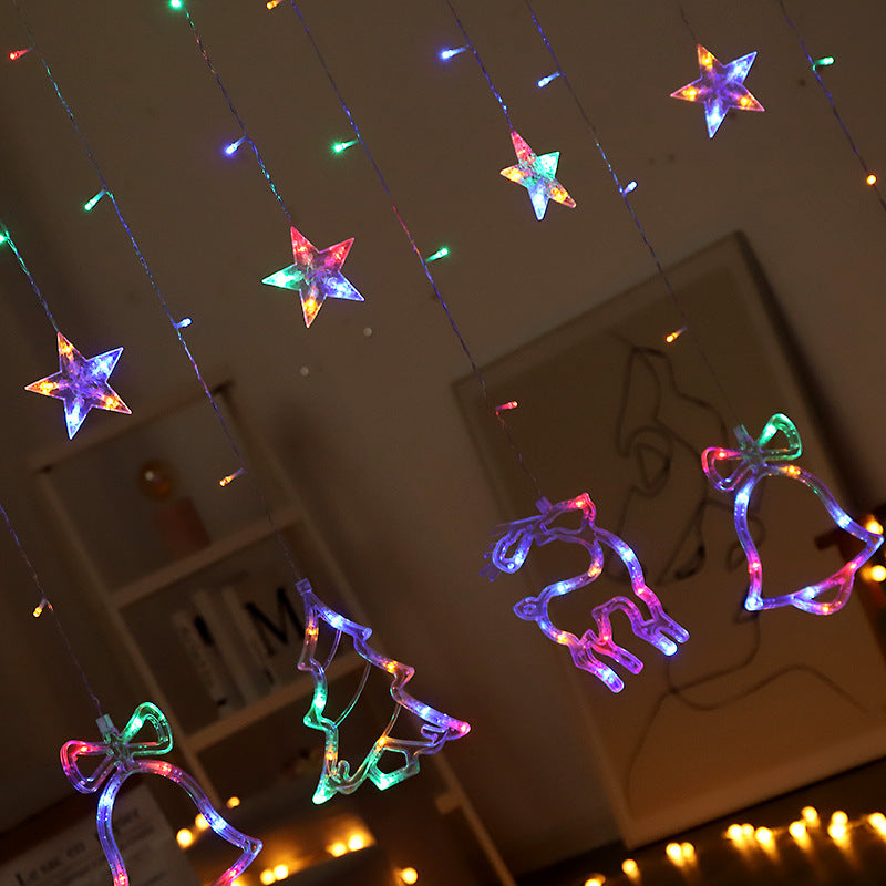 LED Acrylic Hanging Christmas Curtain Light Set with Reindeer Tree Bell and Star Ornaments | Kelmera