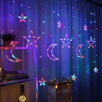 LED Acrylic Hanging Christmas Curtain Light Set with Reindeer Tree Bell and Star Ornaments | Kelmera