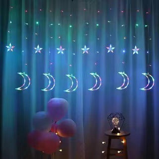 LED Acrylic Hanging Christmas Curtain Light Set with Reindeer Tree Bell and Star Ornaments | Kelmera