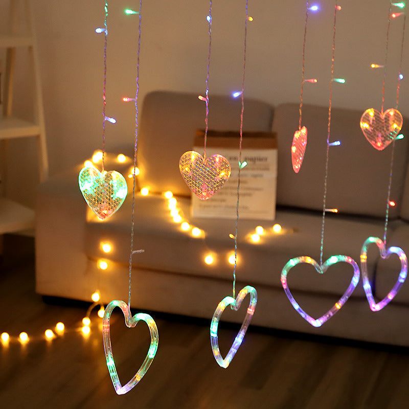 LED Acrylic Hanging Christmas Curtain Light Set with Reindeer Tree Bell and Star Ornaments | Kelmera