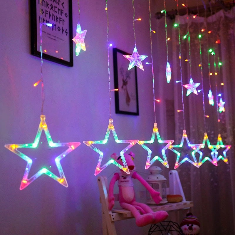 LED Acrylic Hanging Christmas Curtain Light Set with Reindeer Tree Bell and Star Ornaments | Kelmera