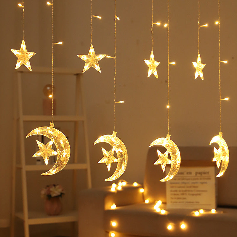 LED Acrylic Hanging Christmas Curtain Light Set with Reindeer Tree Bell and Star Ornaments | Kelmera