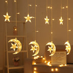 LED Acrylic Hanging Christmas Curtain Light Set with Reindeer Tree Bell and Star Ornaments | Kelmera