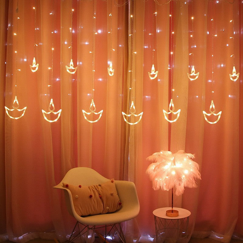 LED Acrylic Hanging Christmas Curtain Light Set with Reindeer Tree Bell and Star Ornaments | Kelmera