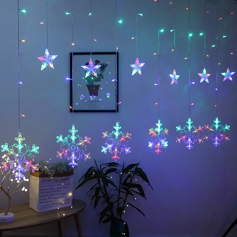 LED Acrylic Hanging Christmas Curtain Light Set with Reindeer Tree Bell and Star Ornaments | Kelmera