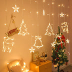 LED Acrylic Hanging Christmas Curtain Light Set with Reindeer Tree Bell and Star Ornaments | Kelmera