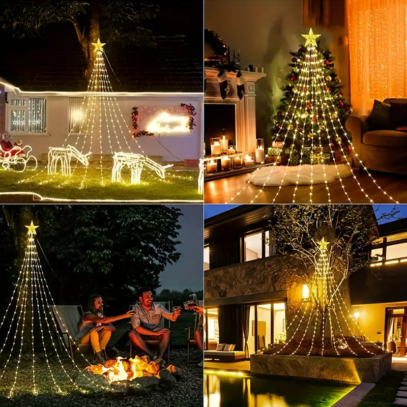 LED-Lit Pre-Installed Artificial Christmas Tree with Cascading Star Topper and Ornament-Ready Branches | Kelmera
