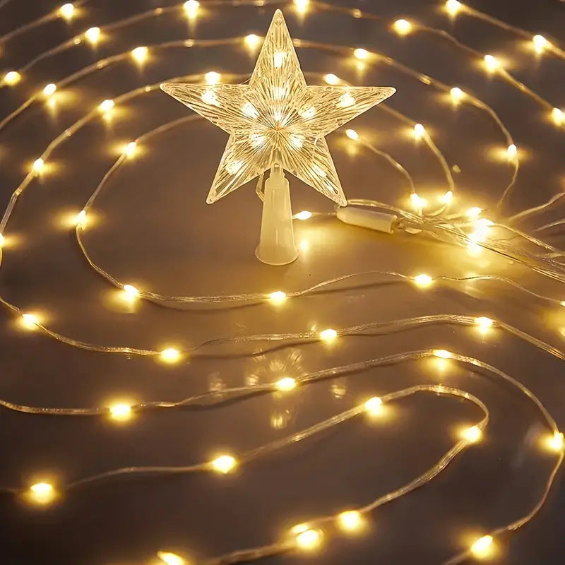 LED-Lit Pre-Installed Artificial Christmas Tree with Cascading Star Topper and Ornament-Ready Branches | Kelmera