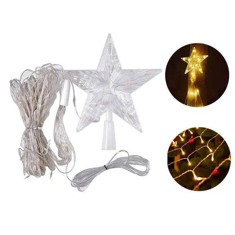 LED-Lit Pre-Installed Artificial Christmas Tree with Cascading Star Topper and Ornament-Ready Branches | Kelmera