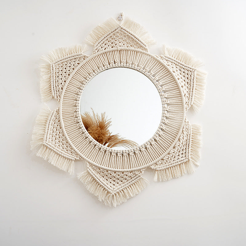 Macrame Decorative Round Wall Mirror Tassel 20 Inch | Kelmera