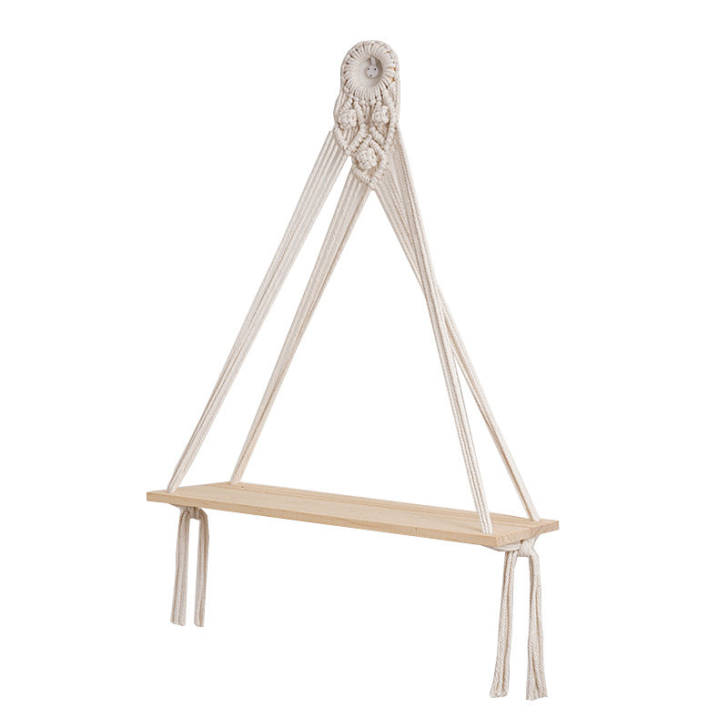 Macrame Floating Shelf with Natural Wooden Accents | Kelmera