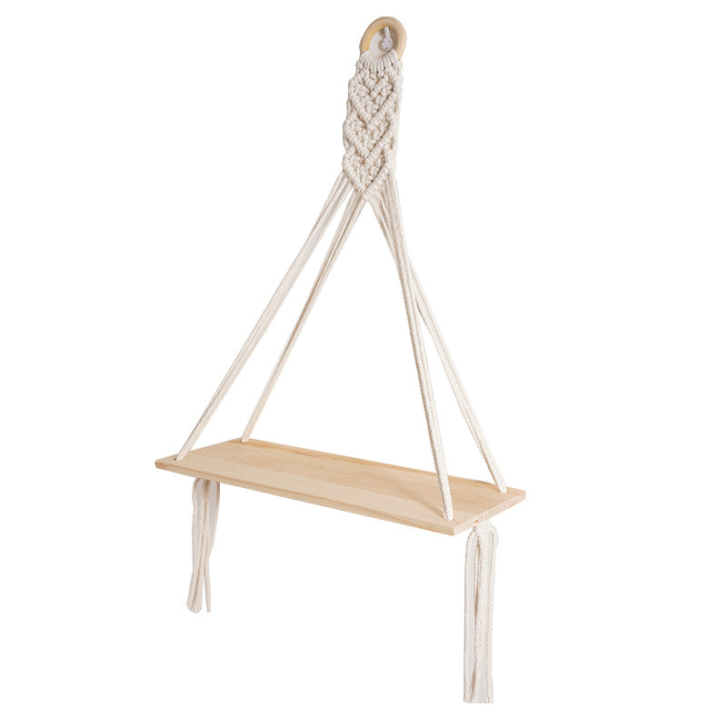 Macrame Floating Shelf with Natural Wooden Accents | Kelmera