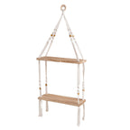 Macrame Floating Storage Shelf with Natural Wood Accents | Kelmera