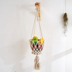 Macrame Hanging Planter with Wooden Accents | Kelmera