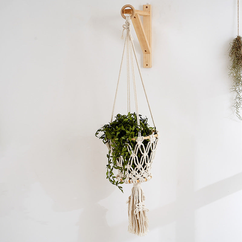 Macrame Hanging Planter with Wooden Accents | Kelmera