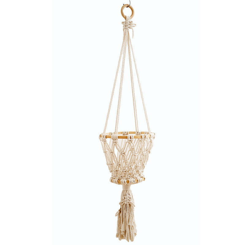 Macrame Hanging Planter with Wooden Accents | Kelmera