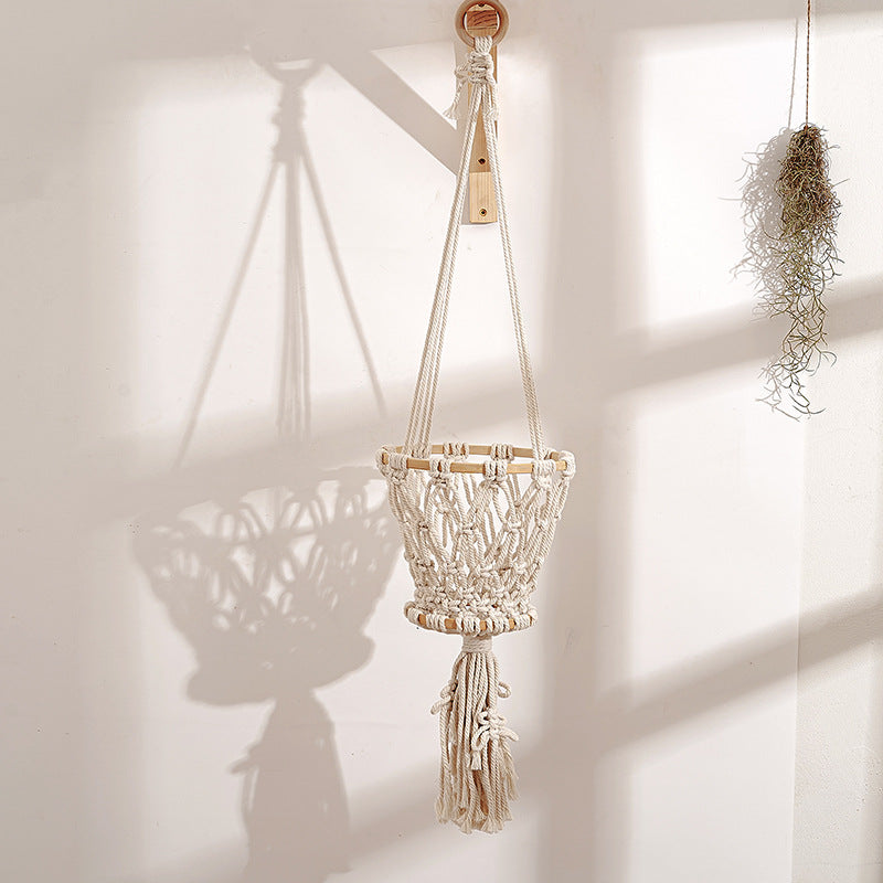 Macrame Hanging Planter with Wooden Accents | Kelmera