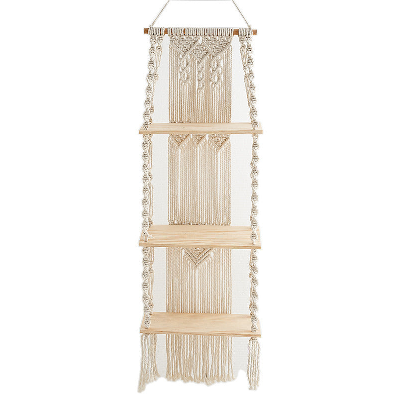 Macrame Hanging Shelf Organizer with Decorative Fringe | Kelmera