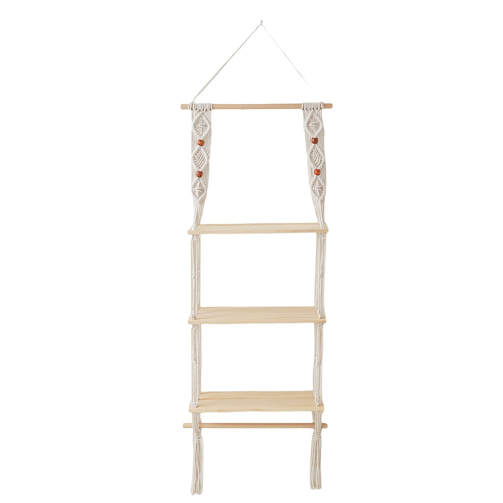 Macrame Hanging Shelf with Natural Wood Accents | Kelmera