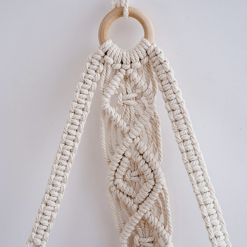 Macrame Hanging Shelf with Natural Wood Base | Kelmera