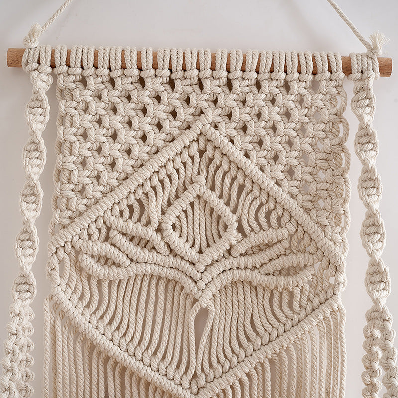 Macrame Hanging Shelf with Natural Wood Base | Kelmera