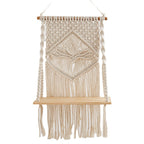 Macrame Hanging Shelf with Natural Wood Base | Kelmera