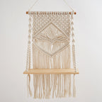 Macrame Hanging Shelf with Natural Wood Base | Kelmera