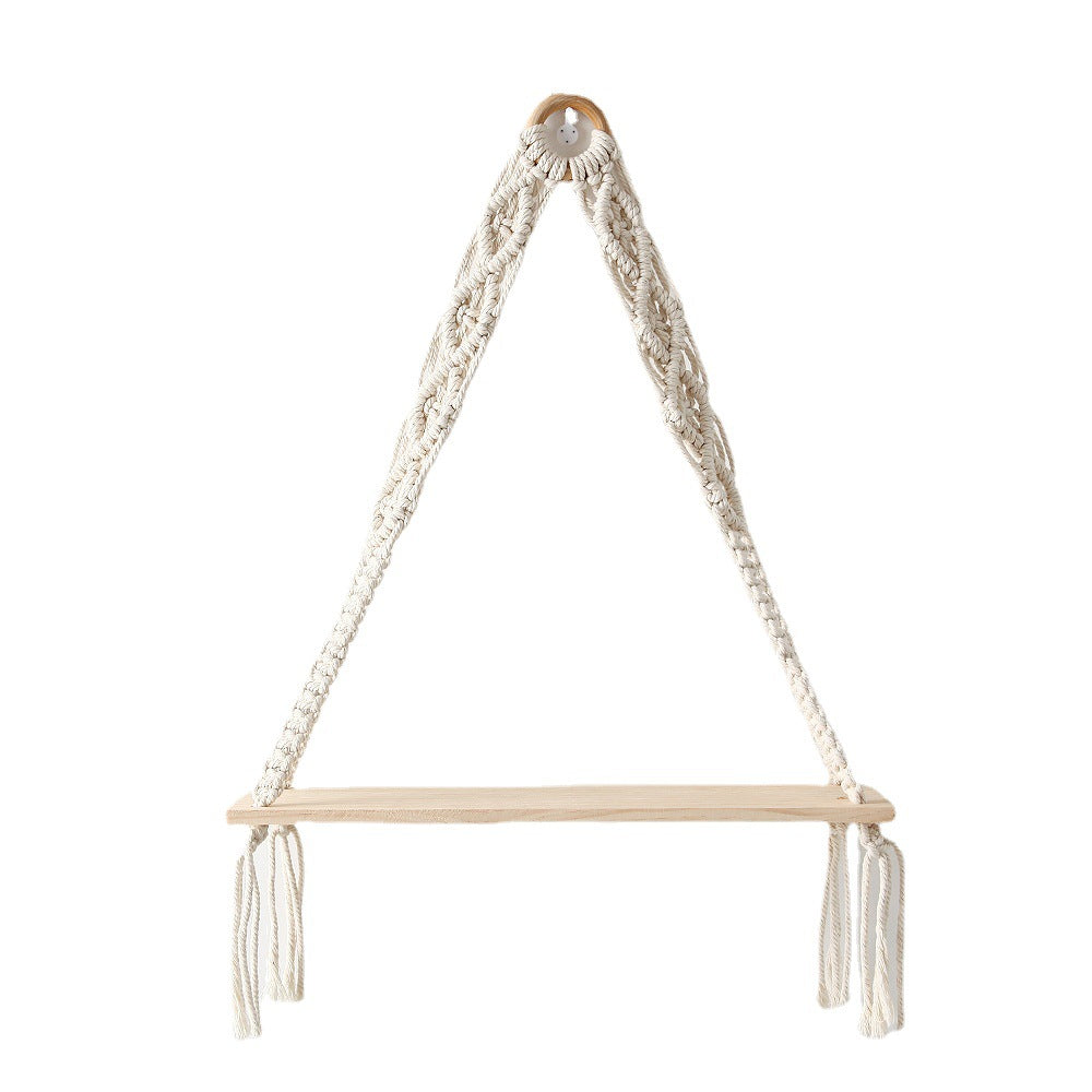Macrame Hanging Shelf with Natural Wooden Plank | Kelmera