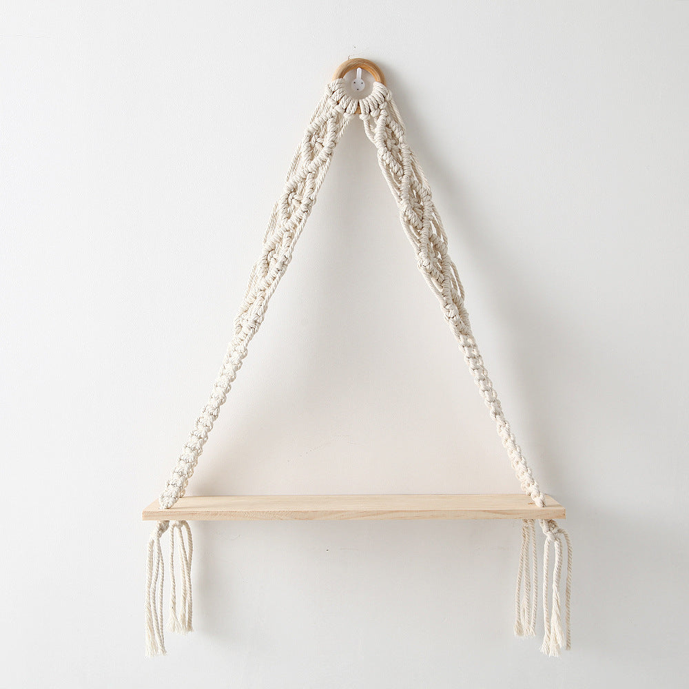 Macrame Hanging Shelf with Natural Wooden Plank | Kelmera