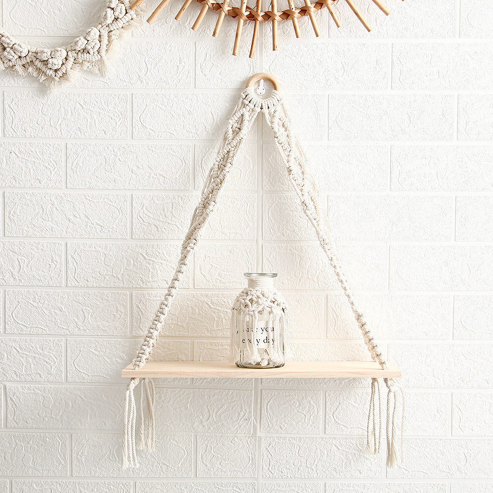 Macrame Hanging Shelf with Natural Wooden Plank | Kelmera