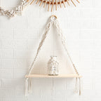 Macrame Hanging Shelf with Natural Wooden Plank | Kelmera