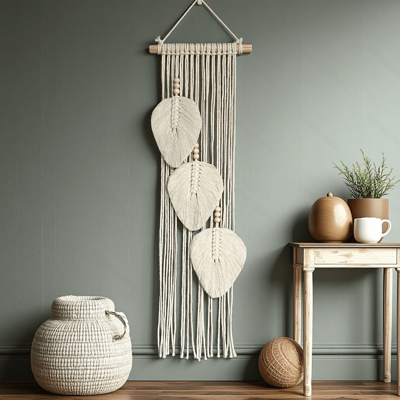 Macrame Leaf Wall Hanging Green Off White | Kelmera