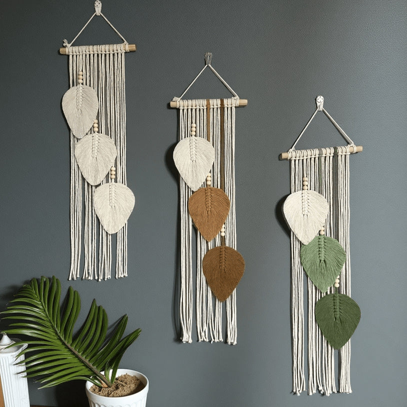 Macrame Leaf Wall Hanging Green Off White | Kelmera