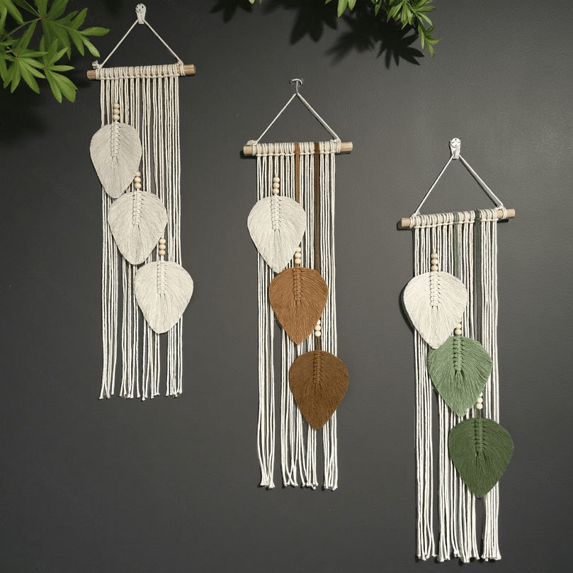 Macrame Leaf Wall Hanging Green Off White | Kelmera