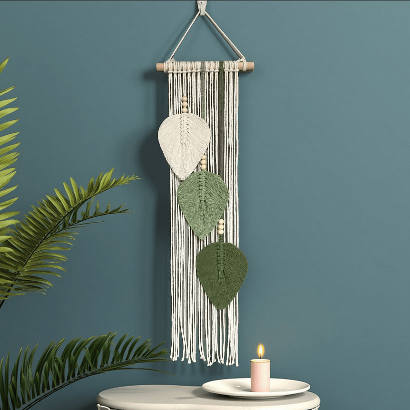 Macrame Leaf Wall Hanging Green Off White | Kelmera