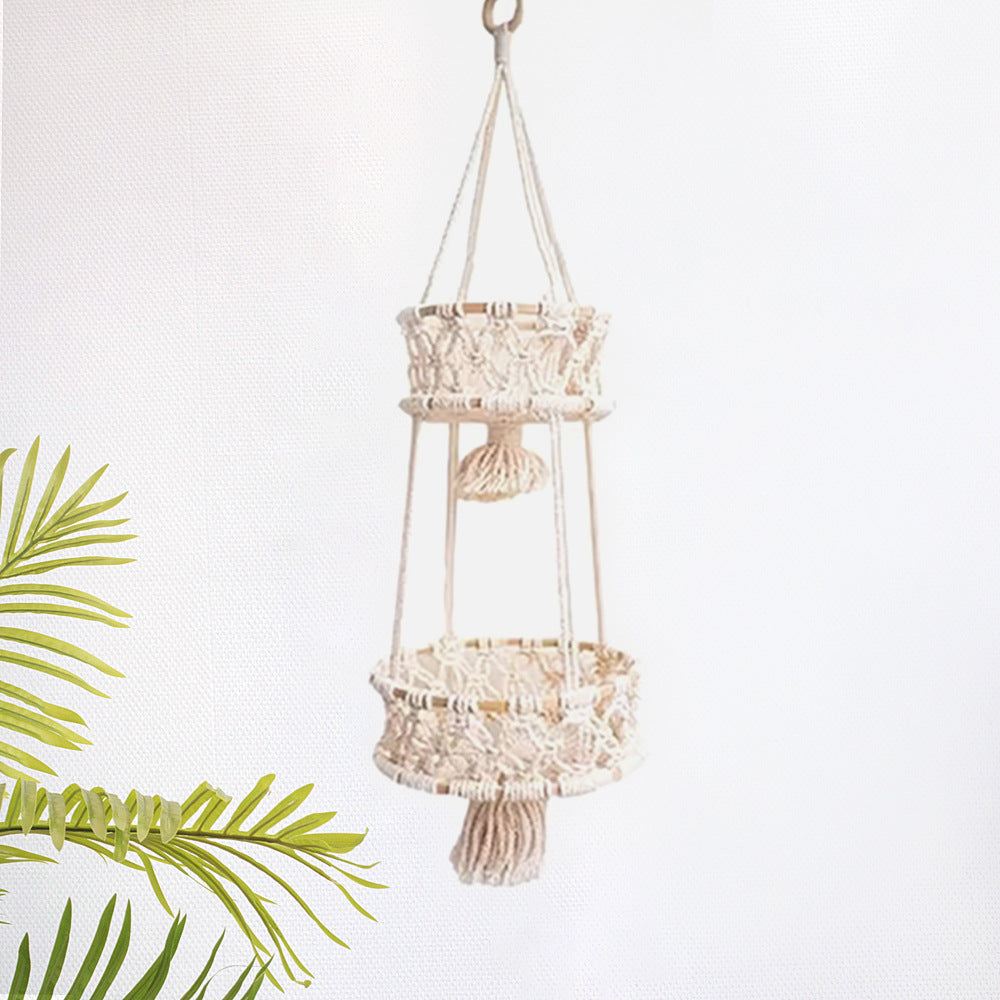 Macrame Plant Hanger Double-Layered Size Beige No Text Provided for Translation | Kelmera