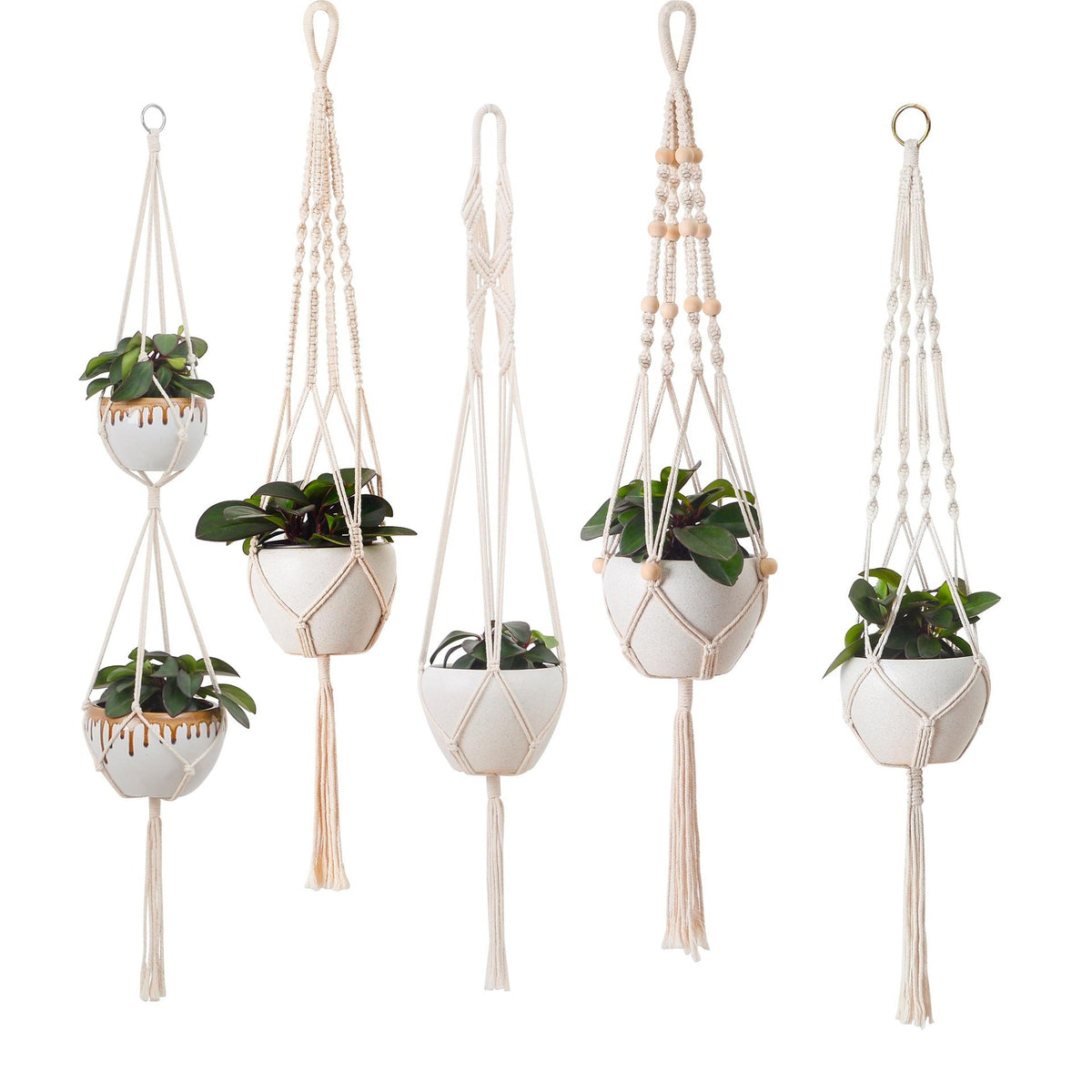 Macrame Plant Hanger Natural Wood Brick Red | Kelmera