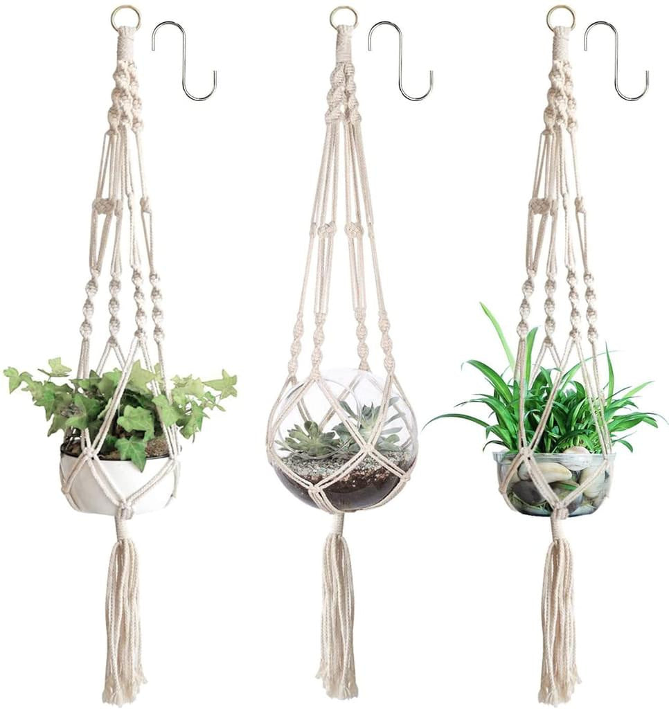 Macrame Plant Hanger Natural Wood Brick Red | Kelmera