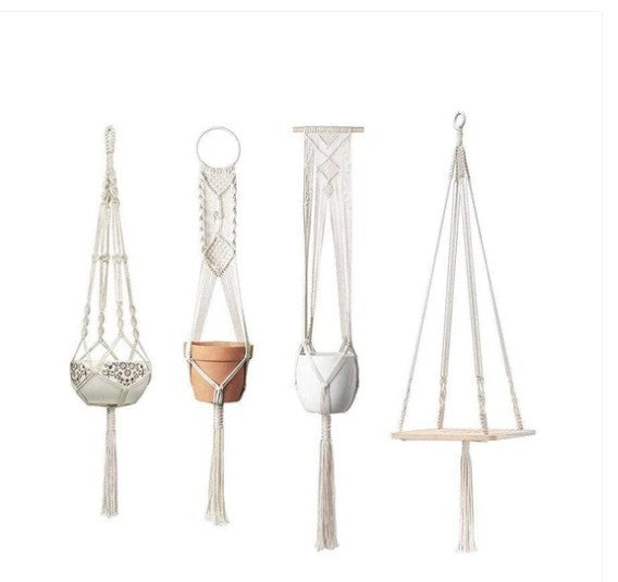 Macrame Plant Hanger Natural Wood Brick Red | Kelmera