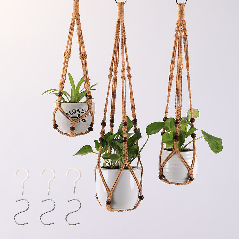 Macrame Plant Hanger Natural Wood Brick Red | Kelmera