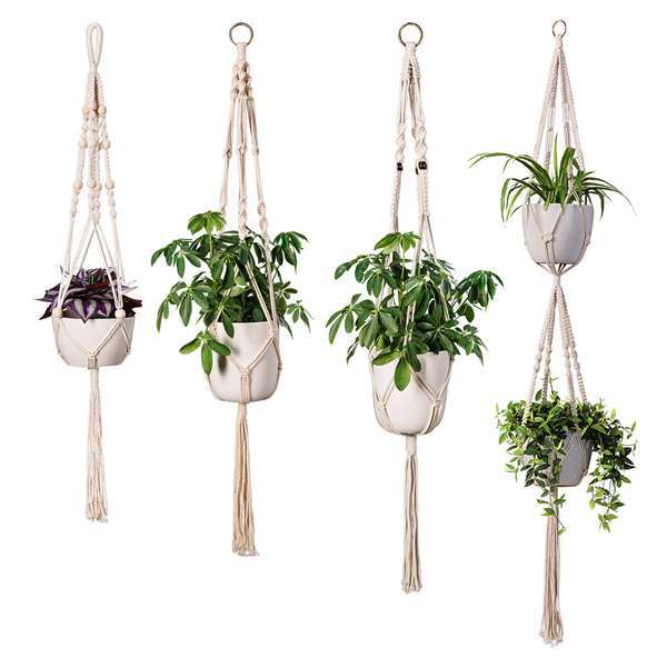 Macrame Plant Hanger Natural Wood Brick Red | Kelmera