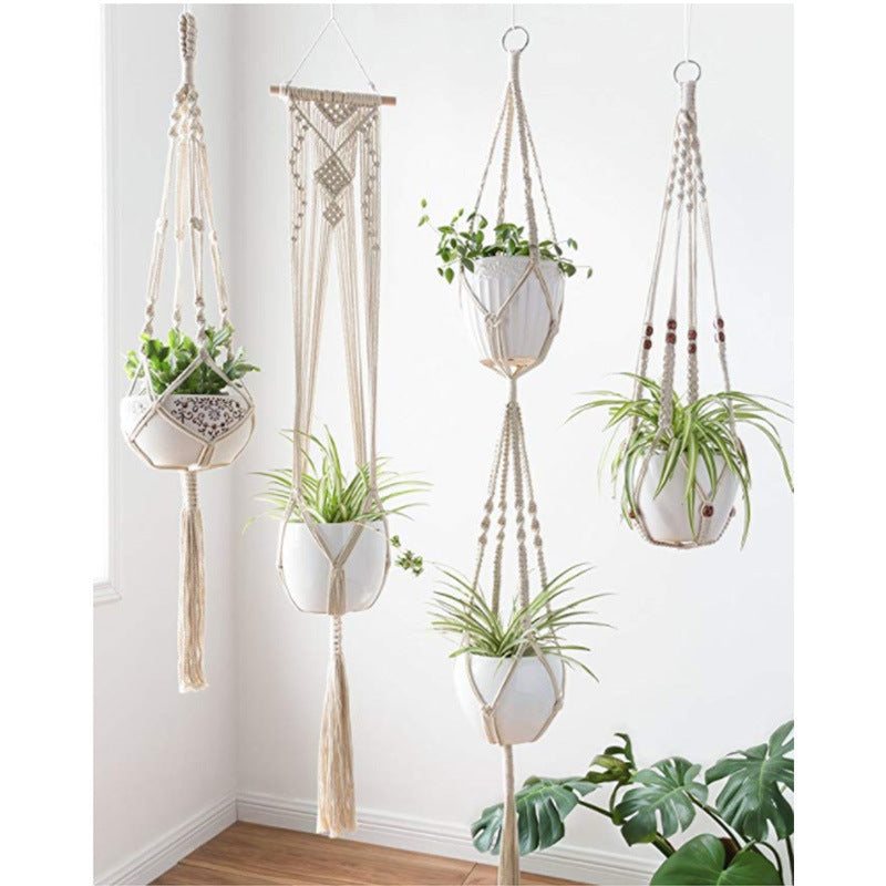 Macrame Plant Hanger Natural Wood Brick Red | Kelmera